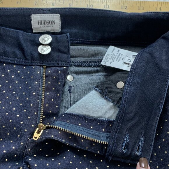 Hudson Women's Collin Vice Versa Skinny Polka Dot Denim Jeans 27 Airw Blue Gold - Picture 4 of 11